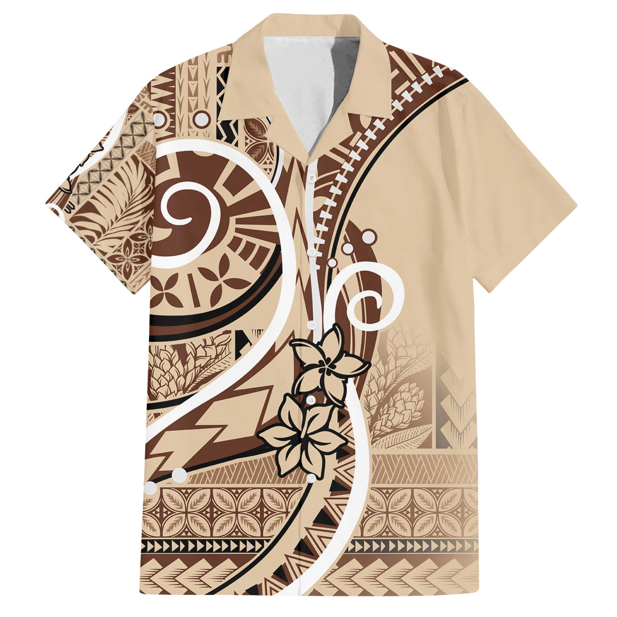 Samoa Siapo Classic Motif Family Matching Summer Maxi Dress and Hawaiian Shirt Manuia le tutoatasi o Samoa Independence LT7 Dad's Shirt - Short Sleeve Beige - Polynesian Pride
