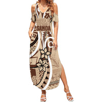 Samoa Siapo Classic Motif Family Matching Summer Maxi Dress and Hawaiian Shirt Manuia le tutoatasi o Samoa Independence LT7 Mom's Dress Beige - Polynesian Pride