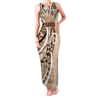 Samoa Siapo Classic Motif Family Matching Tank Maxi Dress and Hawaiian Shirt Manuia le tutoatasi o Samoa Independence LT7 Mom's Dress Beige - Polynesian Pride