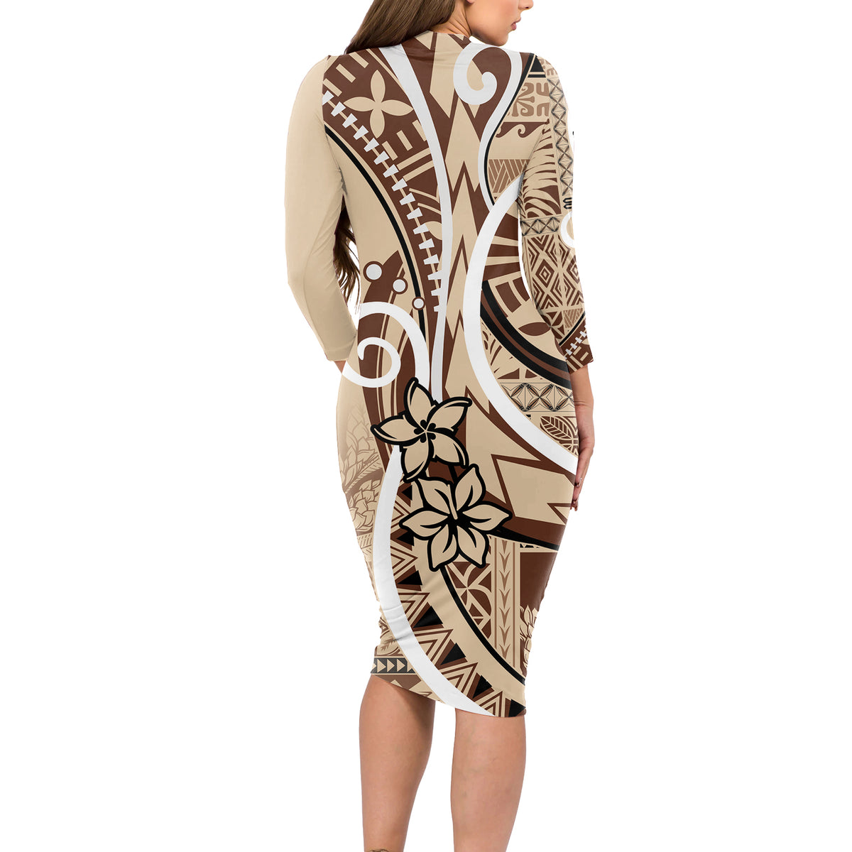 Samoa Siapo Classic Motif Long Sleeve Bodycon Dress Manuia le tuto’atasi o Samoa Independence