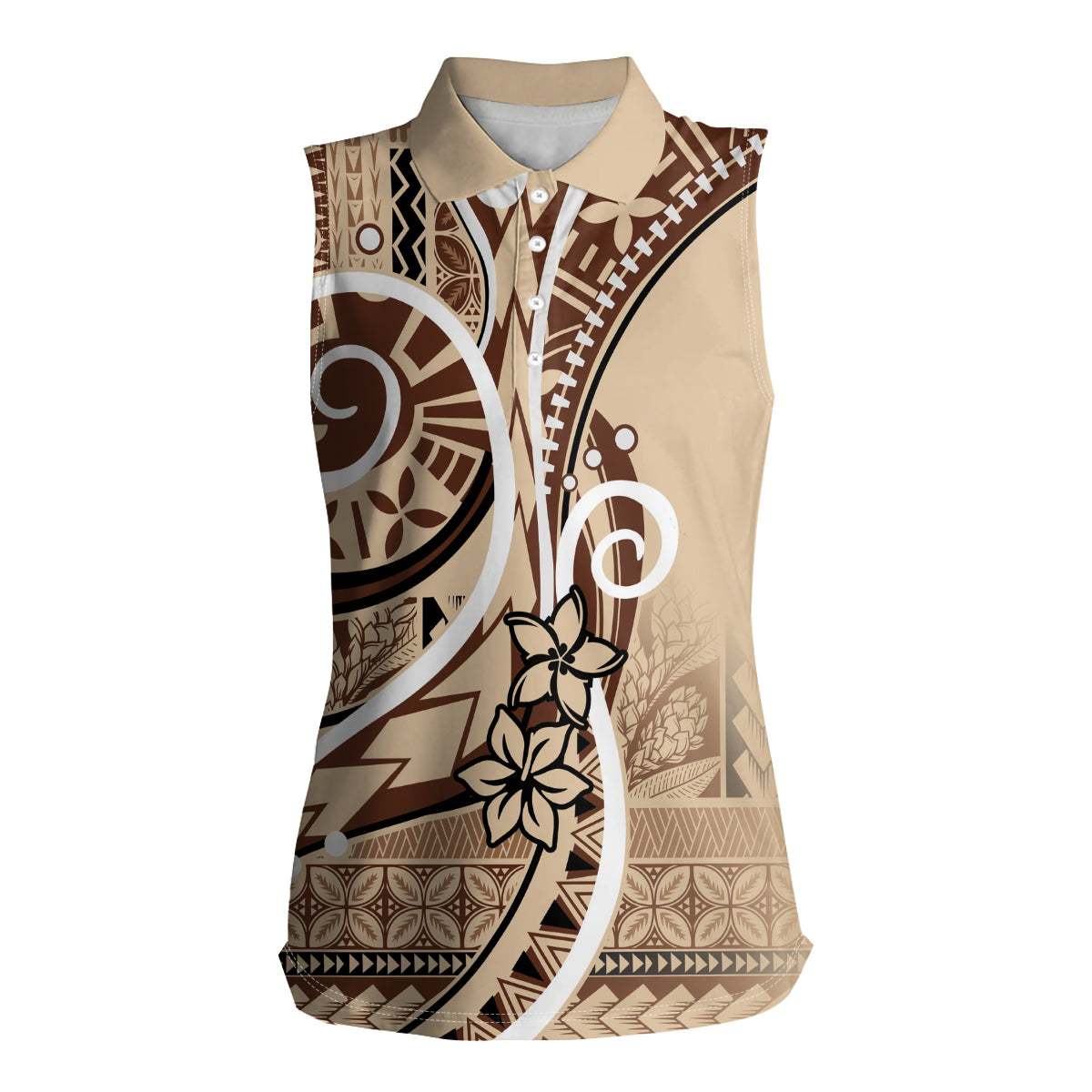 Samoa Siapo Classic Motif Women Sleeveless Polo Shirt Manuia le tutoatasi o Samoa Independence LT7 Female Beige - Polynesian Pride
