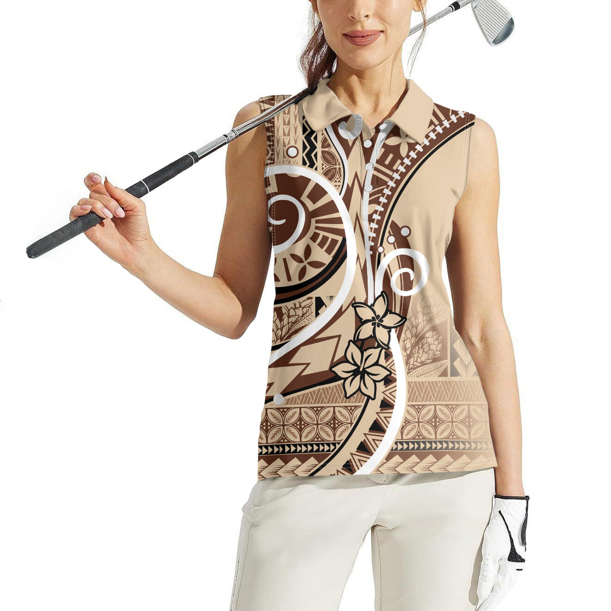 Samoa Siapo Classic Motif Women Sleeveless Polo Shirt Manuia le tutoatasi o Samoa Independence LT7 - Polynesian Pride
