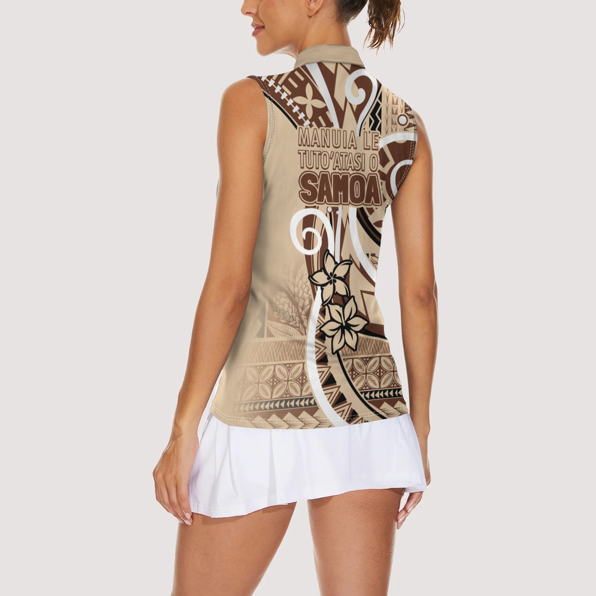 Samoa Siapo Classic Motif Women Sleeveless Polo Shirt Manuia le tutoatasi o Samoa Independence LT7 - Polynesian Pride