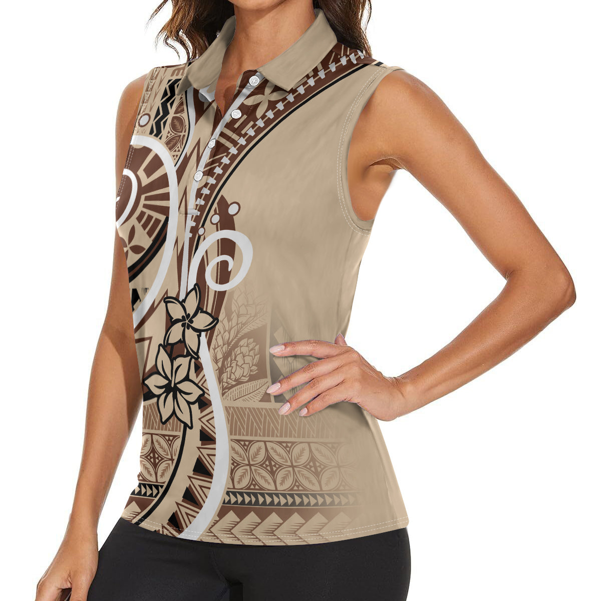 Samoa Siapo Classic Motif Women Sleeveless Polo Shirt Manuia le tutoatasi o Samoa Independence LT7 - Polynesian Pride