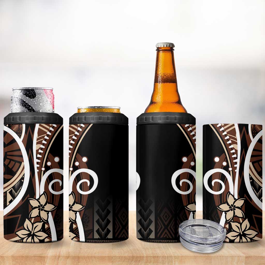Samoa Siapo Classic Motif 4 in 1 Can Cooler Tumbler Manuia le tutoatasi o Samoa Independence Black Style LT7 - Polynesian Pride