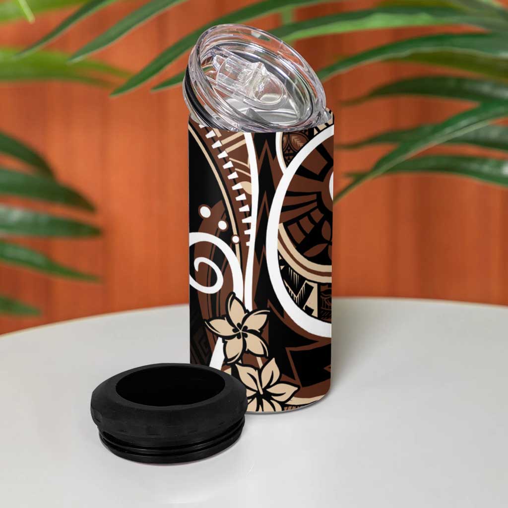 Samoa Siapo Classic Motif 4 in 1 Can Cooler Tumbler Manuia le tutoatasi o Samoa Independence Black Style LT7 - Polynesian Pride