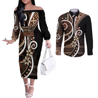 Samoa Siapo Classic Motif Couples Matching Off The Shoulder Long Sleeve Dress and Long Sleeve Button Shirt Manuia le tutoatasi o Samoa Independence Black Style LT7 Black - Polynesian Pride