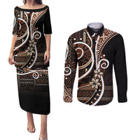Samoa Siapo Classic Motif Couples Matching Puletasi and Long Sleeve Button Shirt Manuia le tutoatasi o Samoa Independence Black Style LT7 Black - Polynesian Pride
