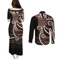 Samoa Siapo Classic Motif Couples Matching Puletasi and Long Sleeve Button Shirt Manuia le tutoatasi o Samoa Independence Black Style LT7 - Polynesian Pride