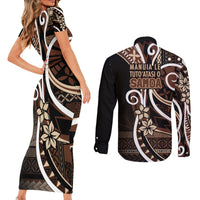 Samoa Siapo Classic Motif Couples Matching Short Sleeve Bodycon Dress and Long Sleeve Button Shirt Manuia le tutoatasi o Samoa Independence Black Style LT7 - Polynesian Pride