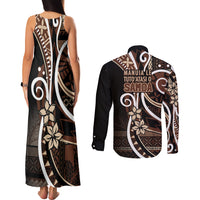 Samoa Siapo Classic Motif Couples Matching Tank Maxi Dress and Long Sleeve Button Shirt Manuia le tutoatasi o Samoa Independence Black Style LT7 - Polynesian Pride