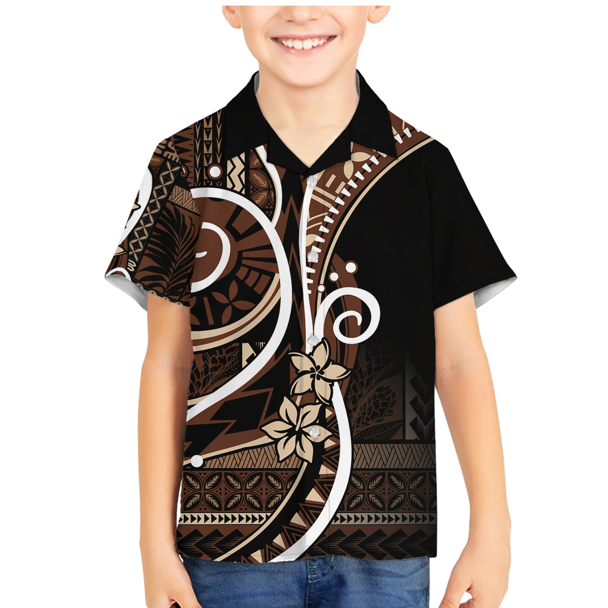 Samoa Siapo Classic Motif Family Matching Mermaid Dress and Hawaiian Shirt Manuia le tutoatasi o Samoa Independence Black Style LT7 Son's Shirt Black - Polynesian Pride