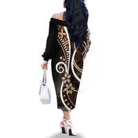 Samoa Siapo Classic Motif Family Matching Off The Shoulder Long Sleeve Dress and Hawaiian Shirt Manuia le tutoatasi o Samoa Independence Black Style LT7 - Polynesian Pride