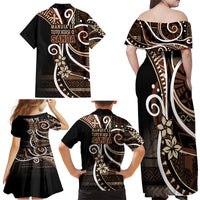 Samoa Siapo Classic Motif Family Matching Off Shoulder Maxi Dress and Hawaiian Shirt Manuia le tutoatasi o Samoa Independence Black Style LT7 - Polynesian Pride