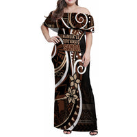 Samoa Siapo Classic Motif Family Matching Off Shoulder Maxi Dress and Hawaiian Shirt Manuia le tutoatasi o Samoa Independence Black Style LT7 Mom's Dress Black - Polynesian Pride
