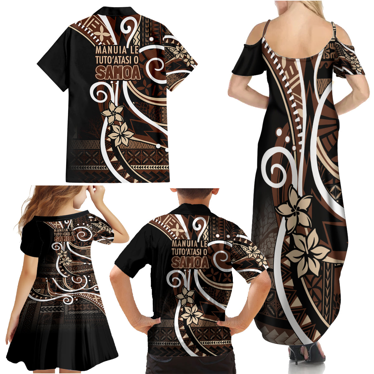 Samoa Siapo Classic Motif Family Matching Summer Maxi Dress and Hawaiian Shirt Manuia le tutoatasi o Samoa Independence Black Style LT7 - Polynesian Pride