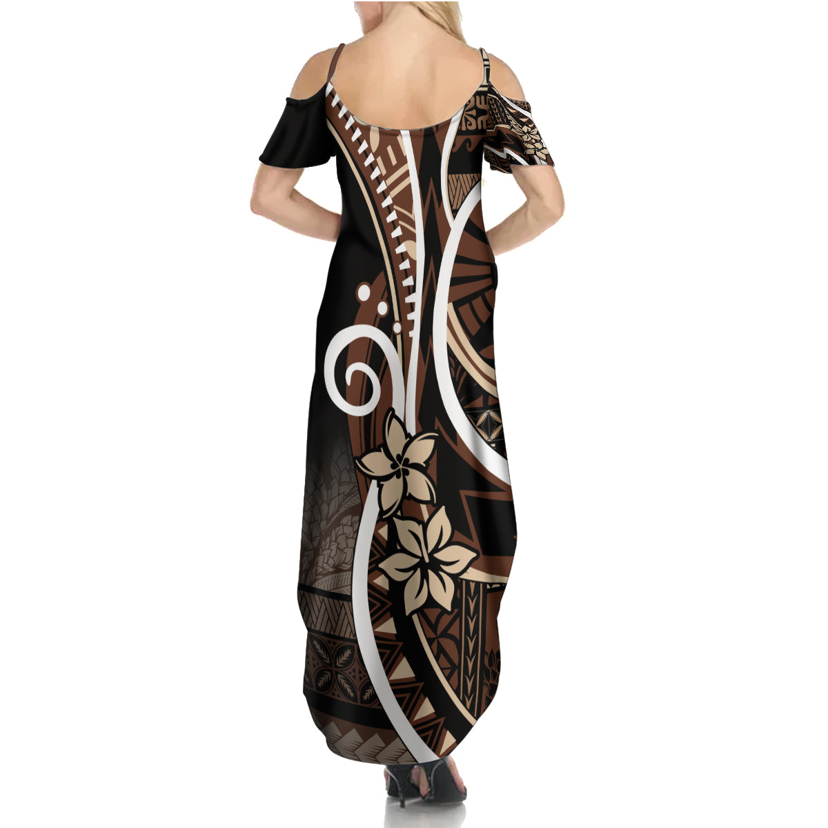 Samoa Siapo Classic Motif Family Matching Summer Maxi Dress and Hawaiian Shirt Manuia le tutoatasi o Samoa Independence Black Style LT7 - Polynesian Pride