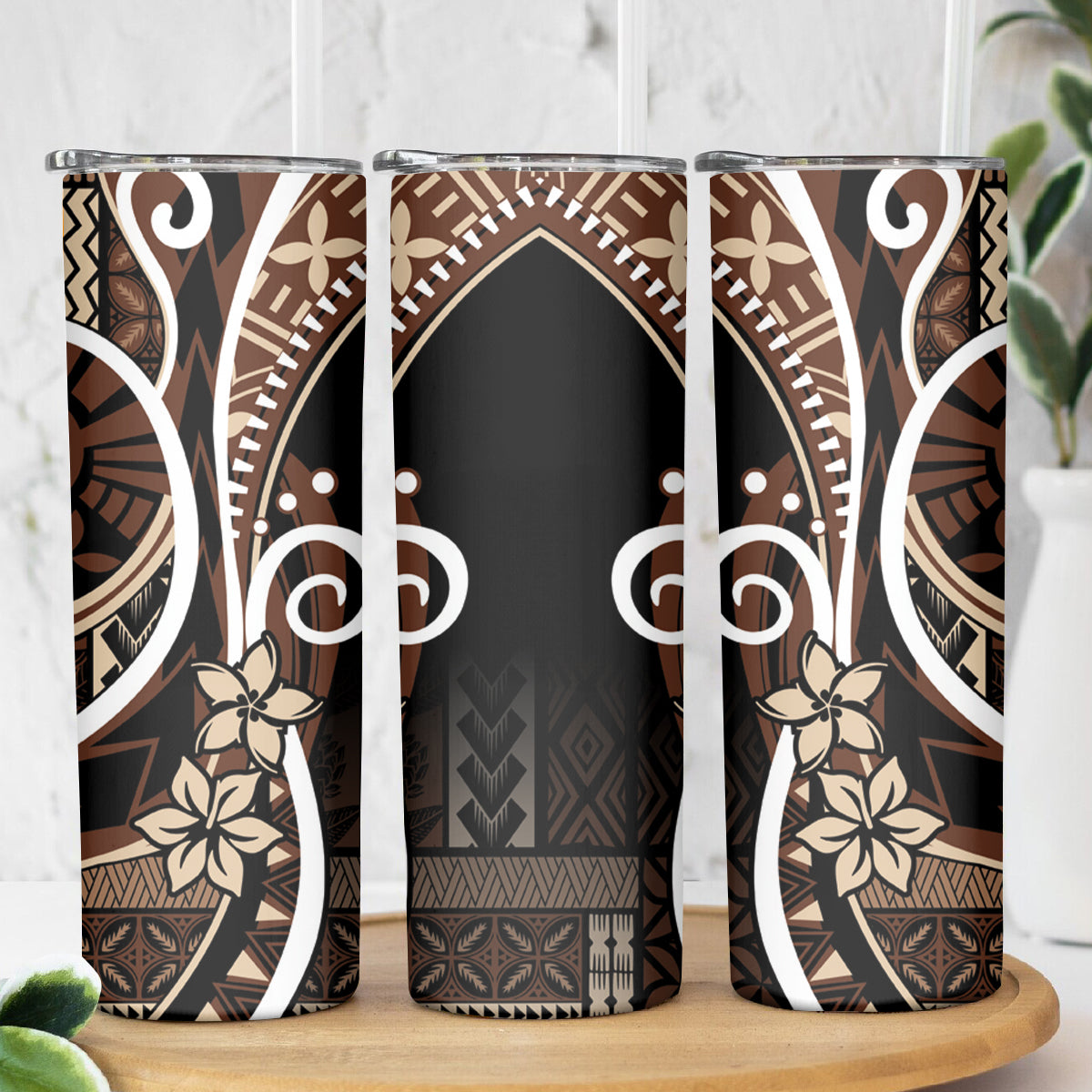 Samoa Siapo Classic Motif Skinny Tumbler Manuia le tutoatasi o Samoa Independence Black Style LT7 - Polynesian Pride
