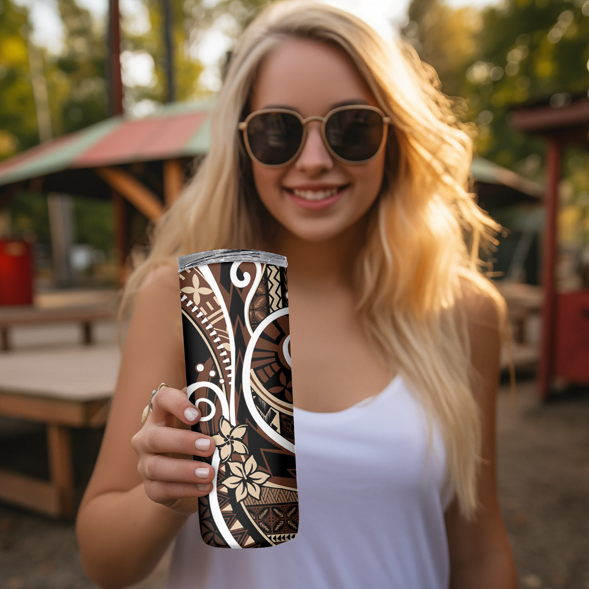 Samoa Siapo Classic Motif Skinny Tumbler Manuia le tutoatasi o Samoa Independence Black Style LT7 - Polynesian Pride