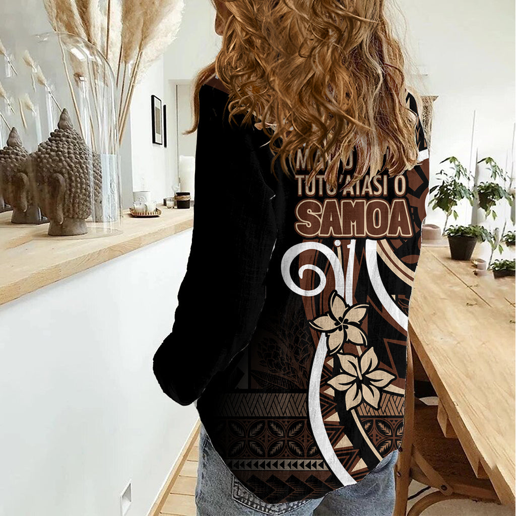 Samoa Siapo Classic Motif Women Casual Shirt Manuia le tutoatasi o Samoa Independence Black Style LT7 - Polynesian Pride
