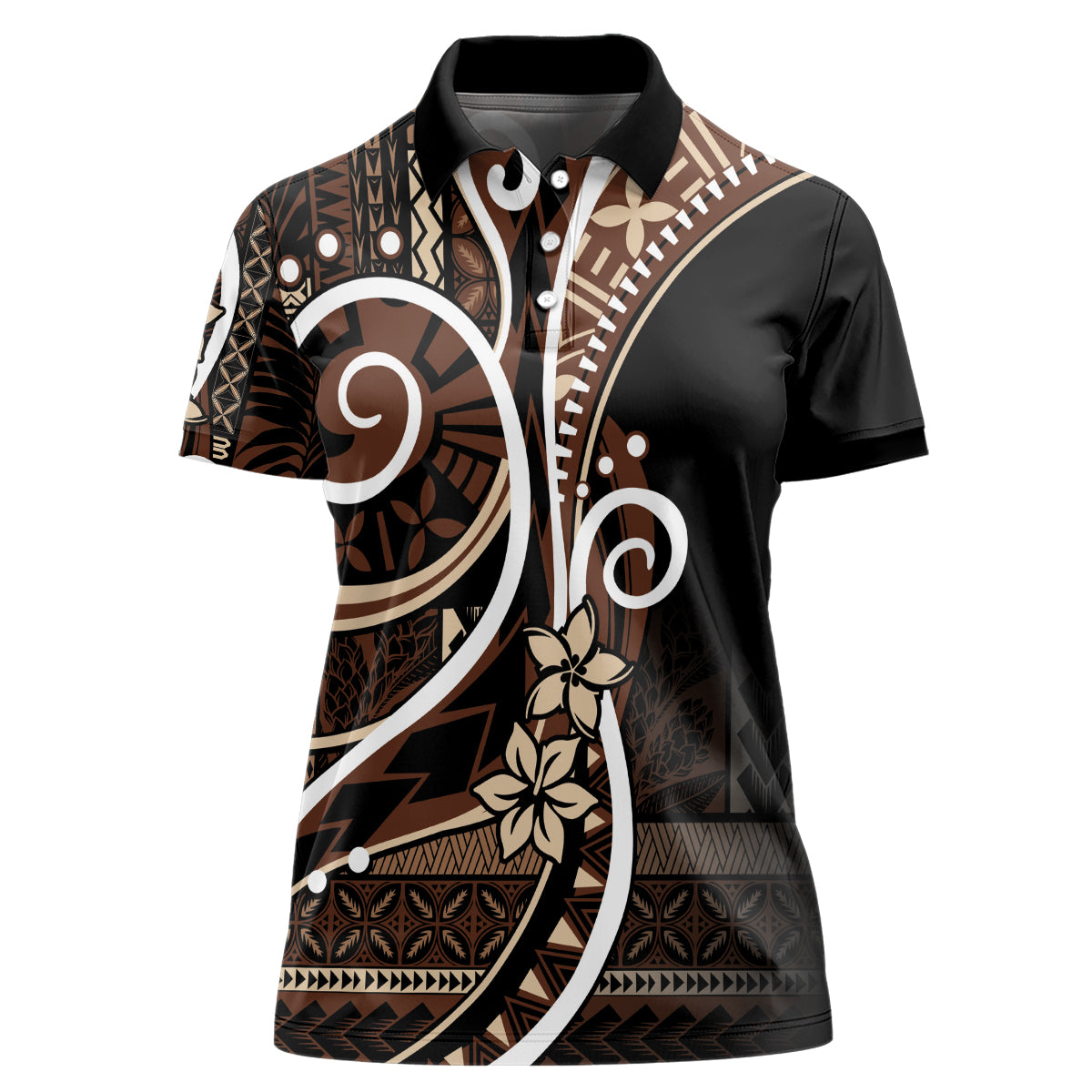 Samoa Siapo Classic Motif Women Polo Shirt Manuia le tutoatasi o Samoa Independence Black Style LT7 Female Black - Polynesian Pride