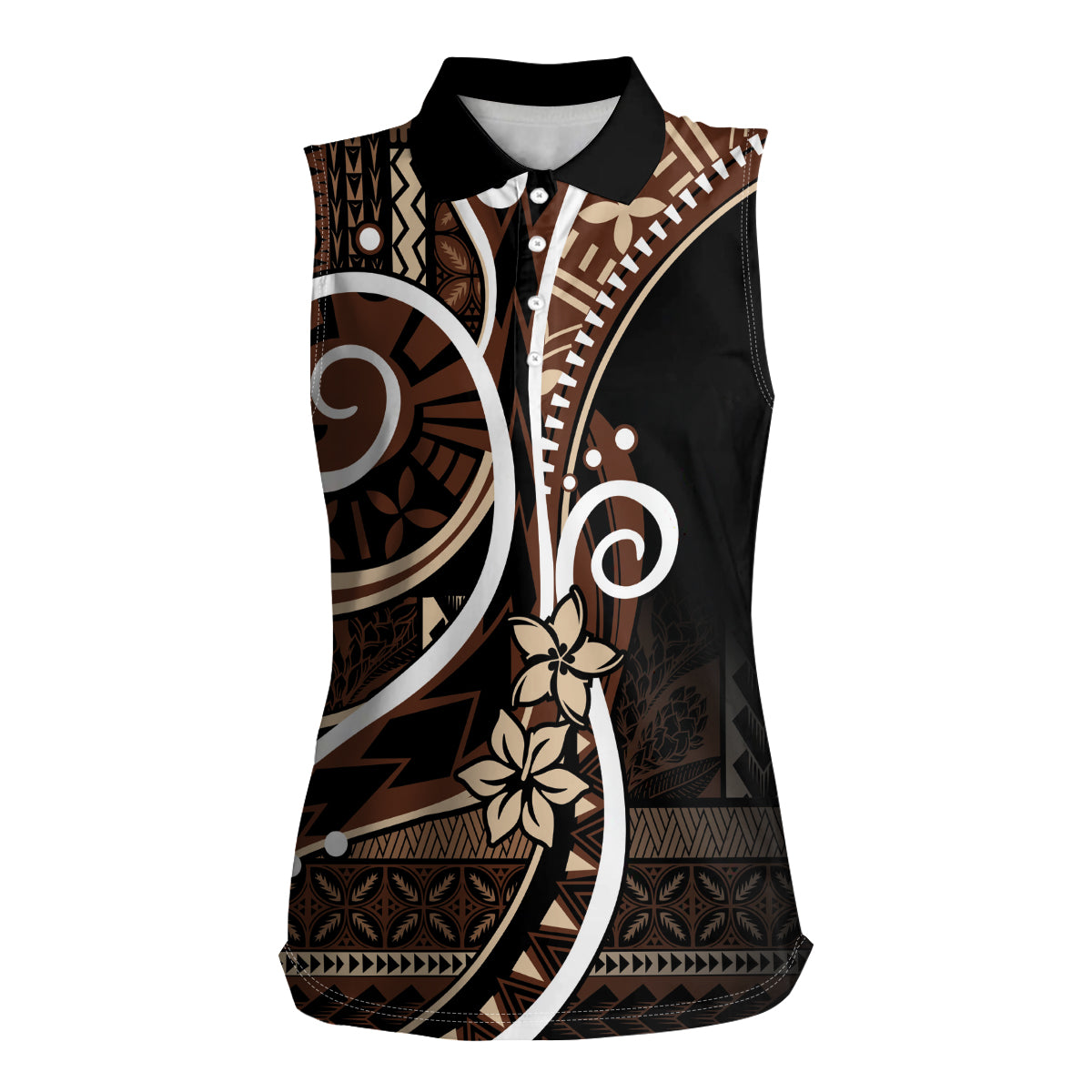Samoa Siapo Classic Motif Women Sleeveless Polo Shirt Manuia le tutoatasi o Samoa Independence Black Style LT7 Female Black - Polynesian Pride