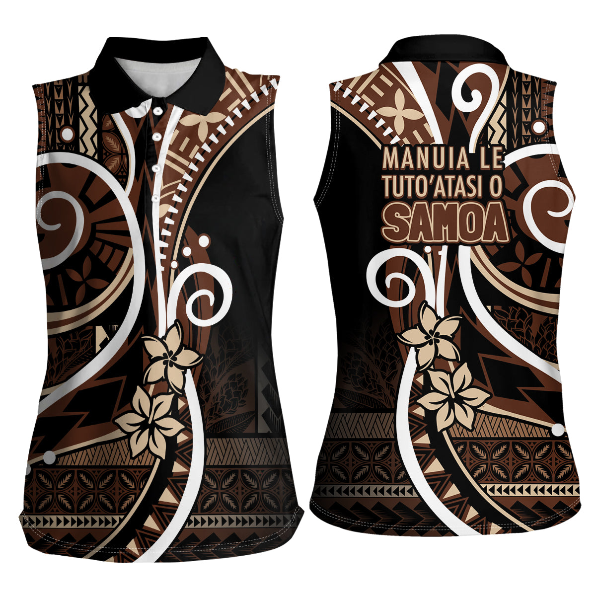 Samoa Siapo Classic Motif Women Sleeveless Polo Shirt Manuia le tutoatasi o Samoa Independence Black Style LT7 - Polynesian Pride