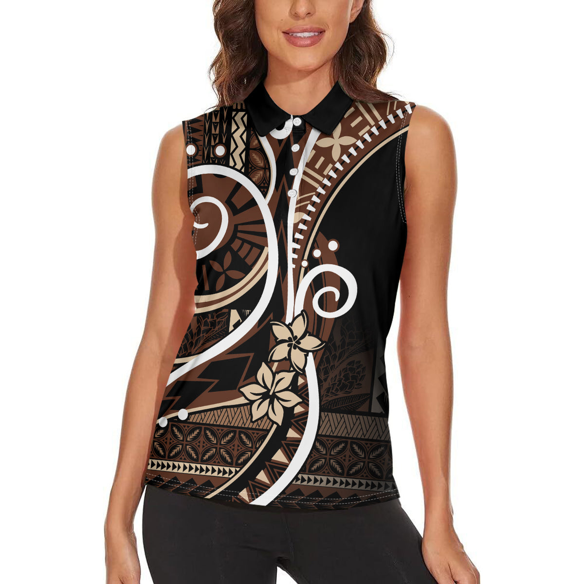 Samoa Siapo Classic Motif Women Sleeveless Polo Shirt Manuia le tutoatasi o Samoa Independence Black Style LT7 - Polynesian Pride