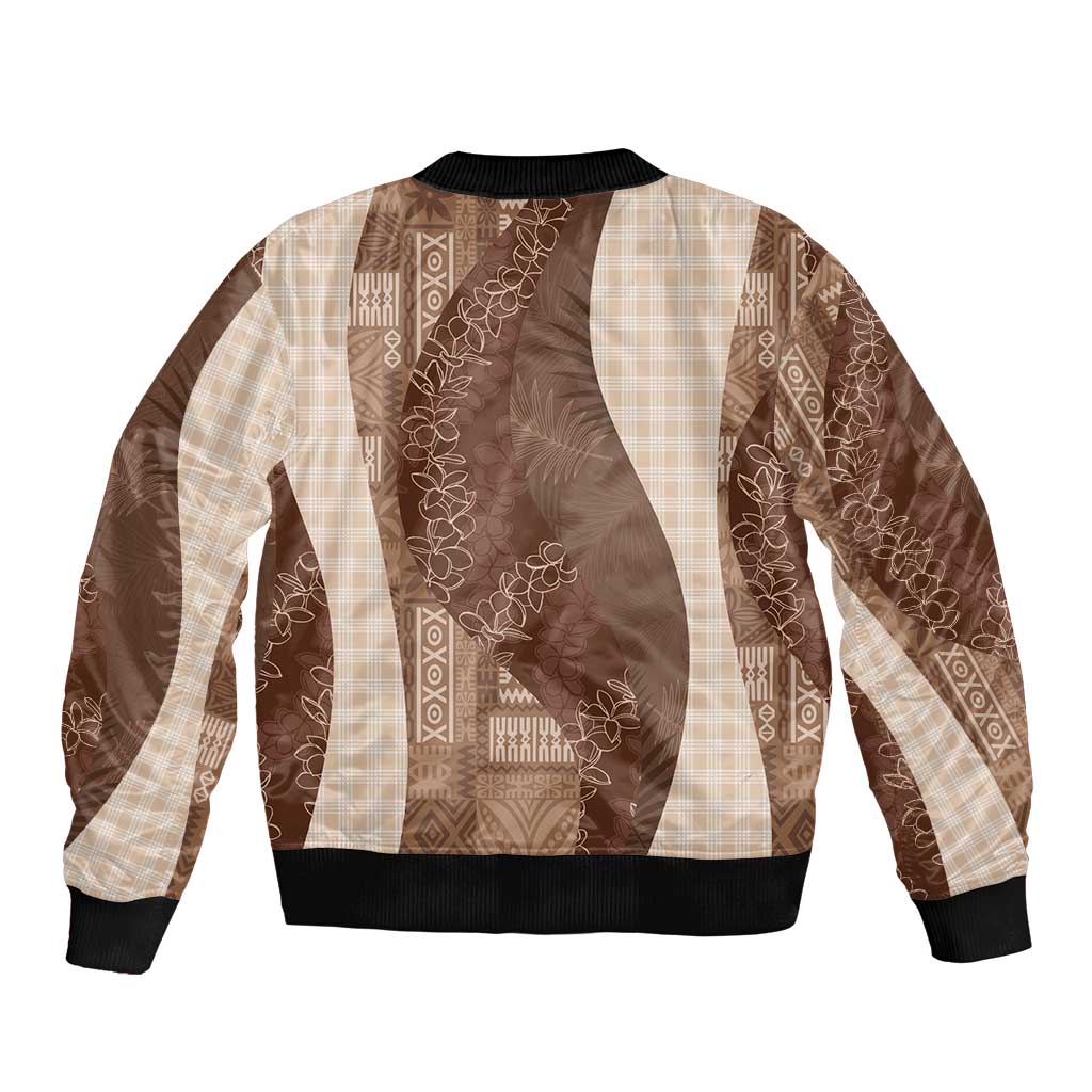 Polynesian Tribal Pattern Patchwork Picturesque Bomber Jacket Mocha