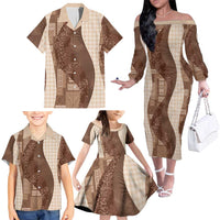 Polynesian Tribal Pattern Patchwork Picturesque Family Matching Off The Shoulder Long Sleeve Dress and Hawaiian Shirt Mocha LT7 - Polynesian Pride