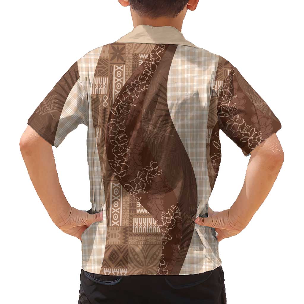 Polynesian Tribal Pattern Patchwork Picturesque Family Matching Off Shoulder Short Dress and Hawaiian Shirt Mocha