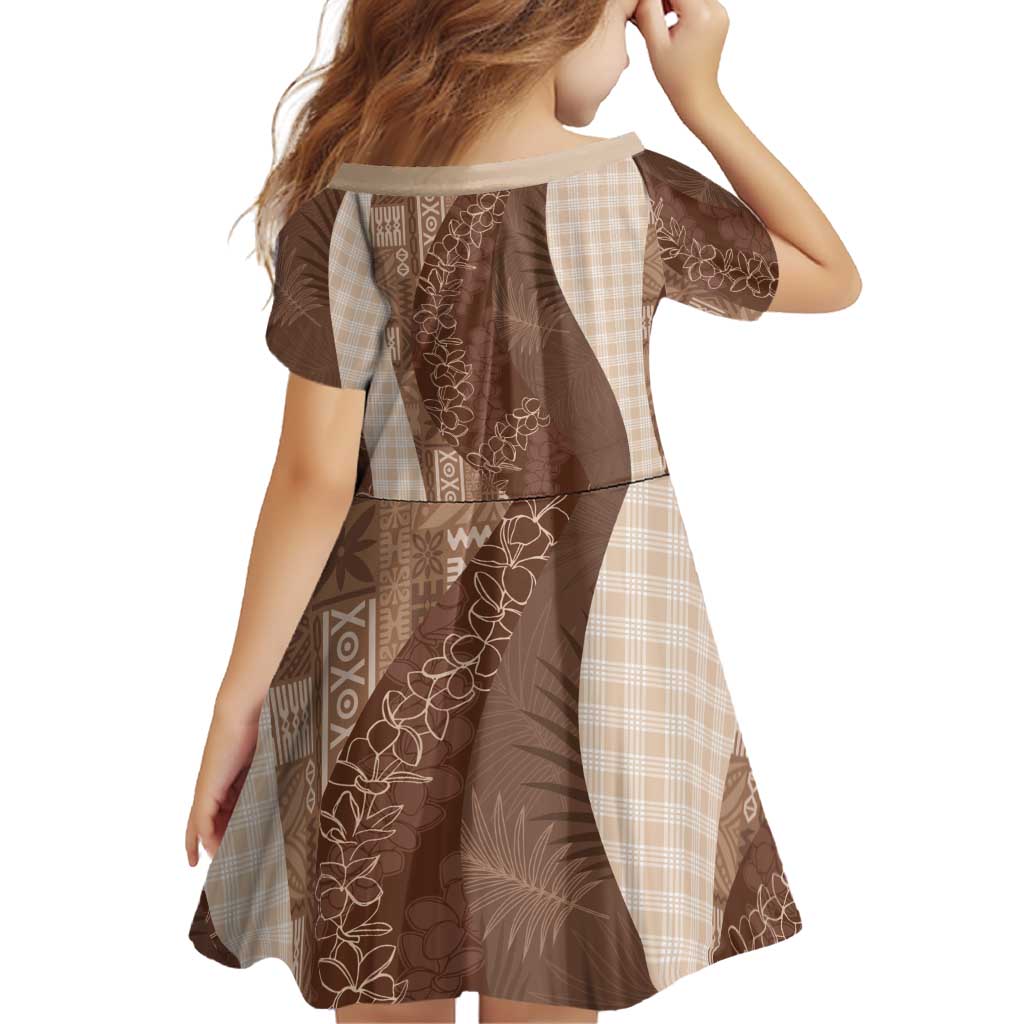 Polynesian Tribal Pattern Patchwork Picturesque Family Matching Off Shoulder Short Dress and Hawaiian Shirt Mocha