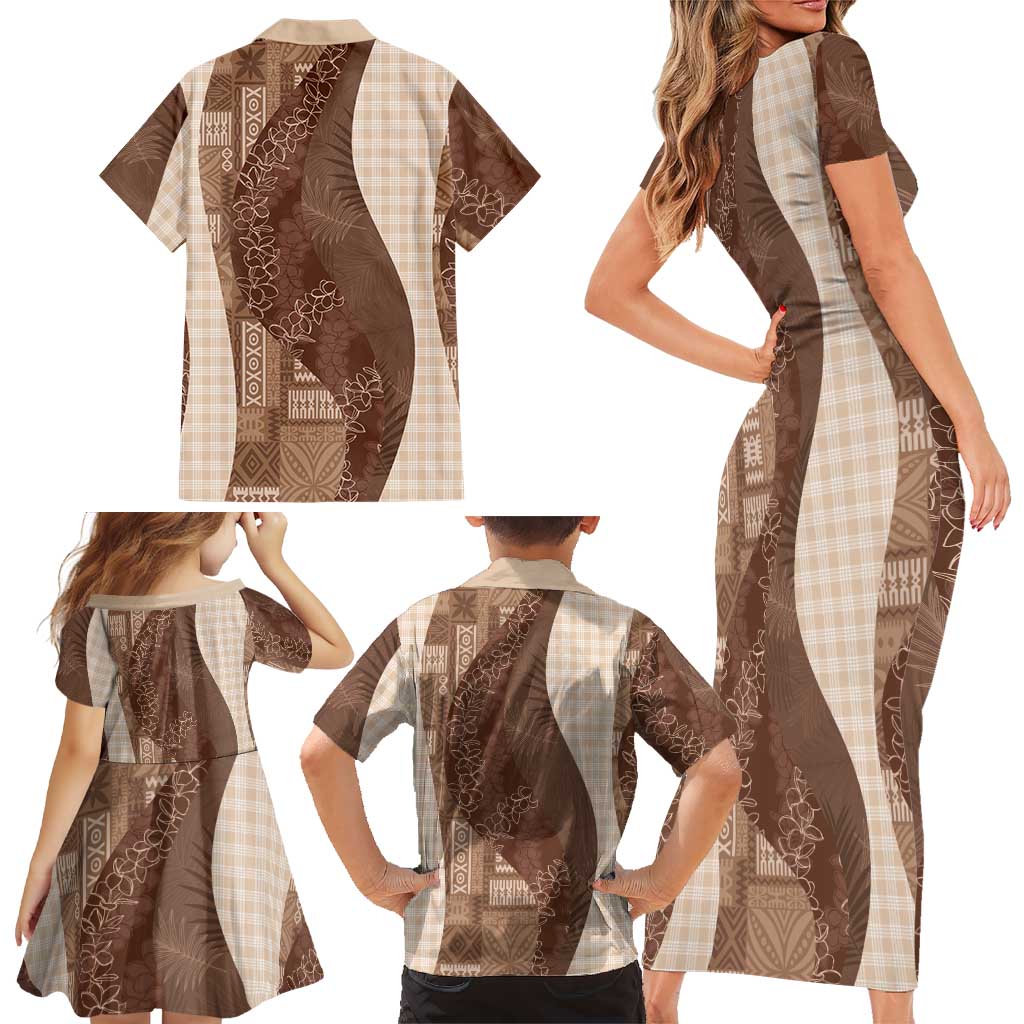 Polynesian Tribal Pattern Patchwork Picturesque Family Matching Short Sleeve Bodycon Dress and Hawaiian Shirt Mocha LT7 - Polynesian Pride