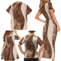 Polynesian Tribal Pattern Patchwork Picturesque Family Matching Short Sleeve Bodycon Dress and Hawaiian Shirt Mocha LT7 - Polynesian Pride