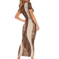 Polynesian Tribal Pattern Patchwork Picturesque Family Matching Short Sleeve Bodycon Dress and Hawaiian Shirt Mocha LT7 - Polynesian Pride