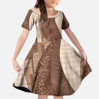 Polynesian Tribal Pattern Patchwork Picturesque Family Matching Summer Maxi Dress and Hawaiian Shirt Mocha