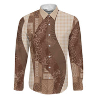 Polynesian Tribal Pattern Patchwork Picturesque Family Matching Summer Maxi Dress and Hawaiian Shirt Mocha
