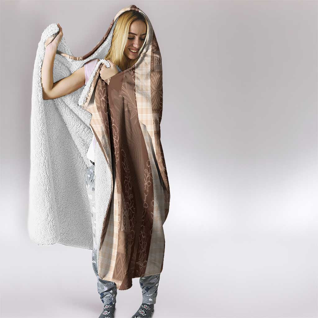 Polynesian Tribal Pattern Patchwork Picturesque Hooded Blanket Mocha