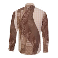 Polynesian Tribal Pattern Patchwork Picturesque Long Sleeve Button Shirt Mocha