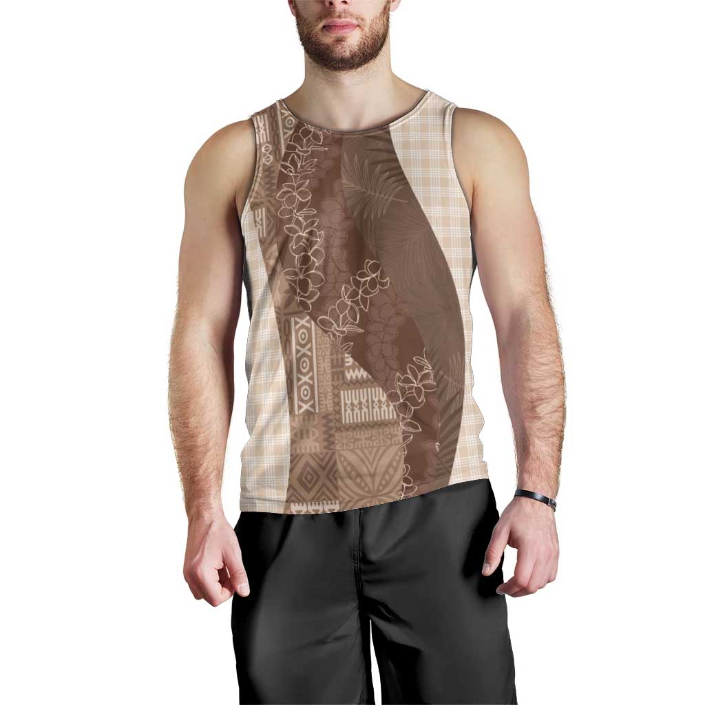 Polynesian Tribal Pattern Patchwork Picturesque Men Tank Top Mocha