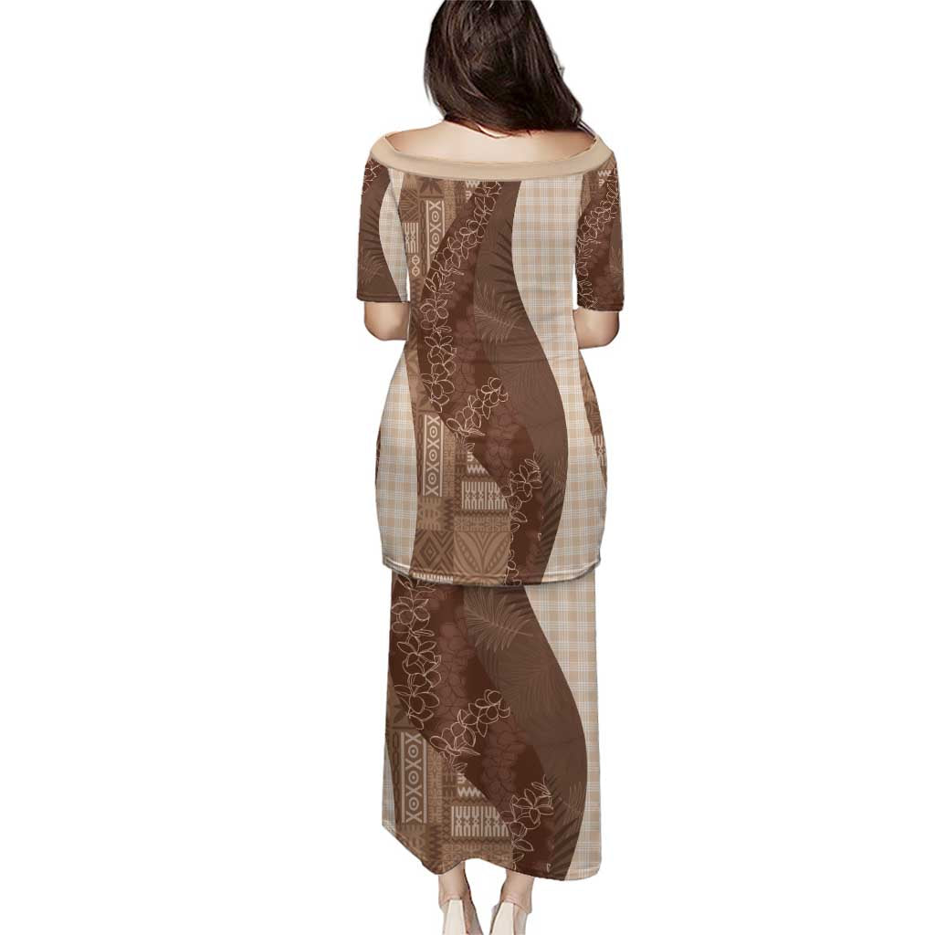 Polynesian Tribal Pattern Patchwork Picturesque Puletasi Mocha