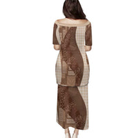 Polynesian Tribal Pattern Patchwork Picturesque Puletasi Mocha