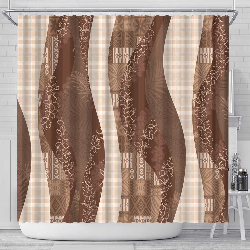 Polynesian Tribal Pattern Patchwork Picturesque Shower Curtain Mocha
