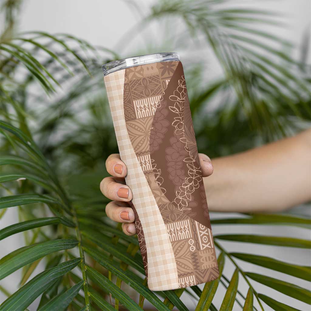 Polynesian Tribal Pattern Patchwork Picturesque Skinny Tumbler Mocha