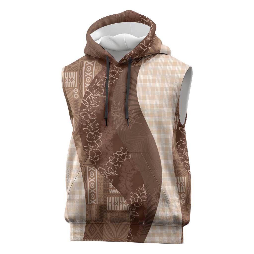 Polynesian Tribal Pattern Patchwork Picturesque Sleeveless Hoodie Mocha LT7 Mocha - Polynesian Pride