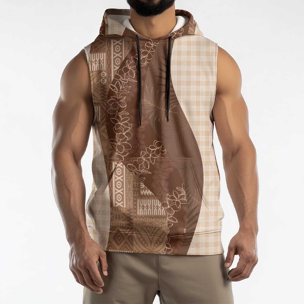 Polynesian Tribal Pattern Patchwork Picturesque Sleeveless Hoodie Mocha