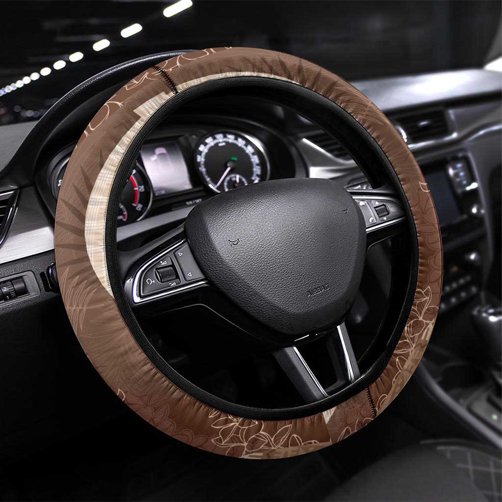 Polynesian Tribal Pattern Patchwork Picturesque Steering Wheel Cover Mocha