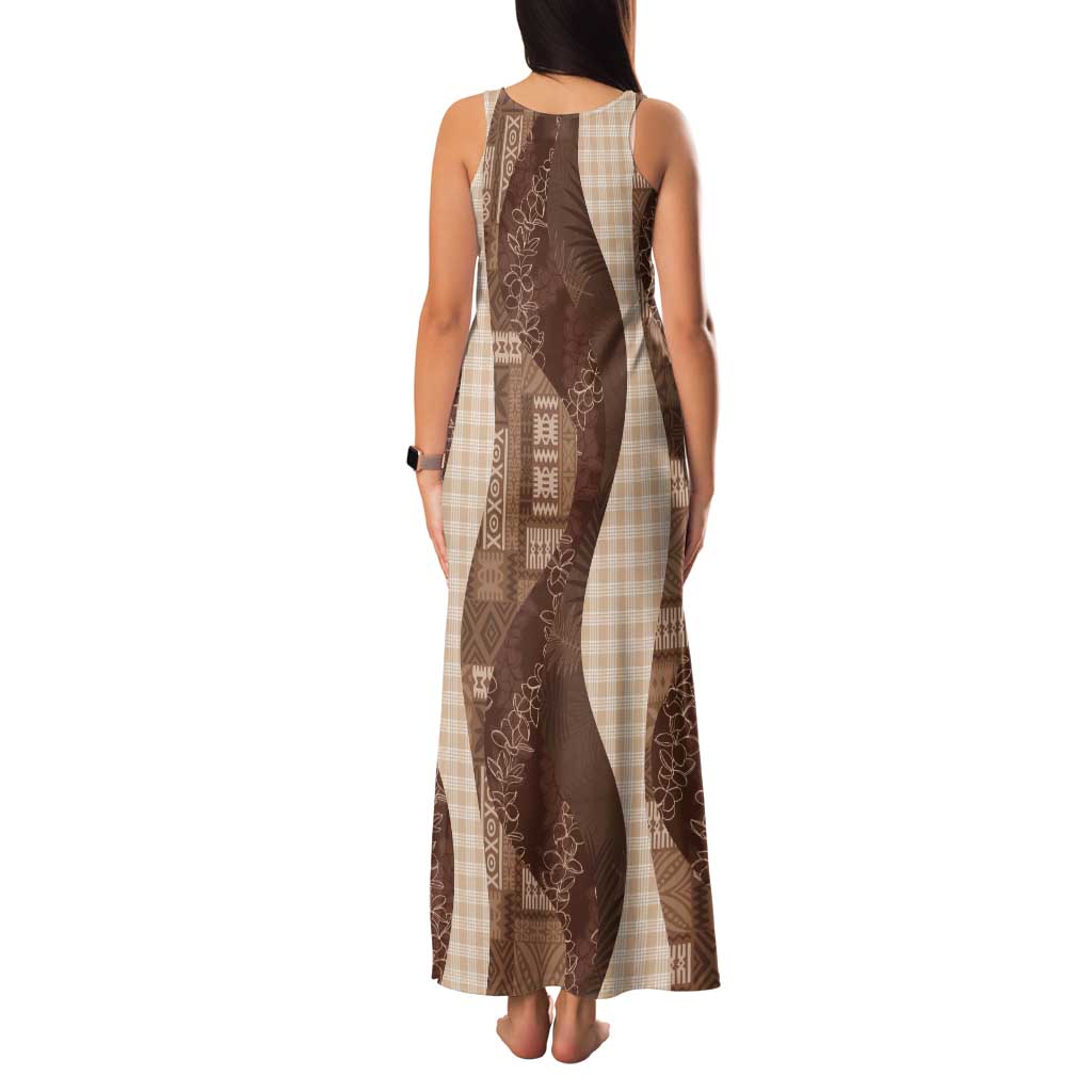 Polynesian Tribal Pattern Patchwork Picturesque Tank Maxi Dress Mocha