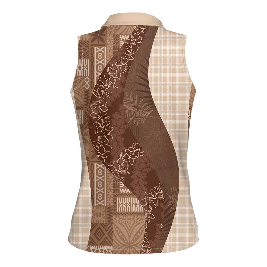 Polynesian Tribal Pattern Patchwork Picturesque Women Sleeveless Polo Shirt Mocha
