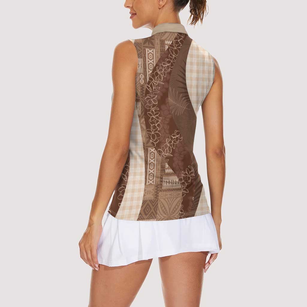 Polynesian Tribal Pattern Patchwork Picturesque Women Sleeveless Polo Shirt Mocha